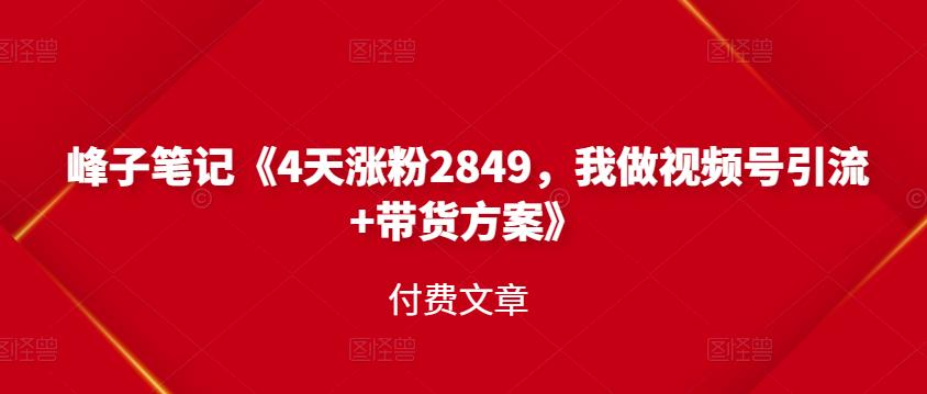 峰子笔记《4天涨粉2849，我做视频号引流 带货方案》付费文章-鑫诺空间个人笔记本