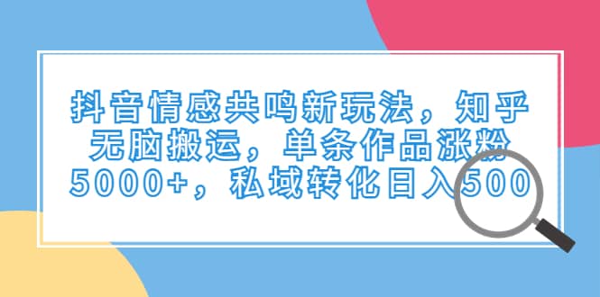 抖音情感共鸣新玩法，知乎无脑搬运，单条作品涨粉5000 ，私域转化日入500-鑫诺空间个人笔记本